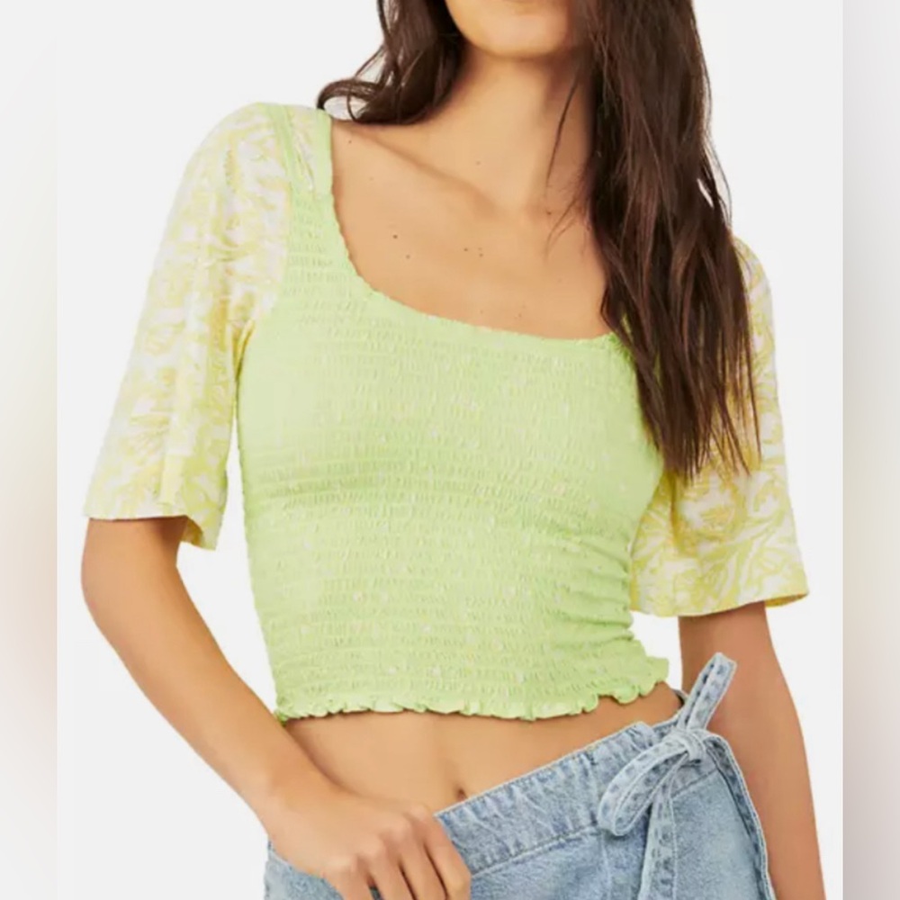 NWT Free People Lime Green Smocked Blouse
